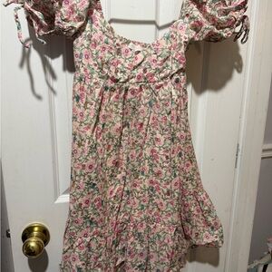 Olivaceous Pink Floral Kids Dress